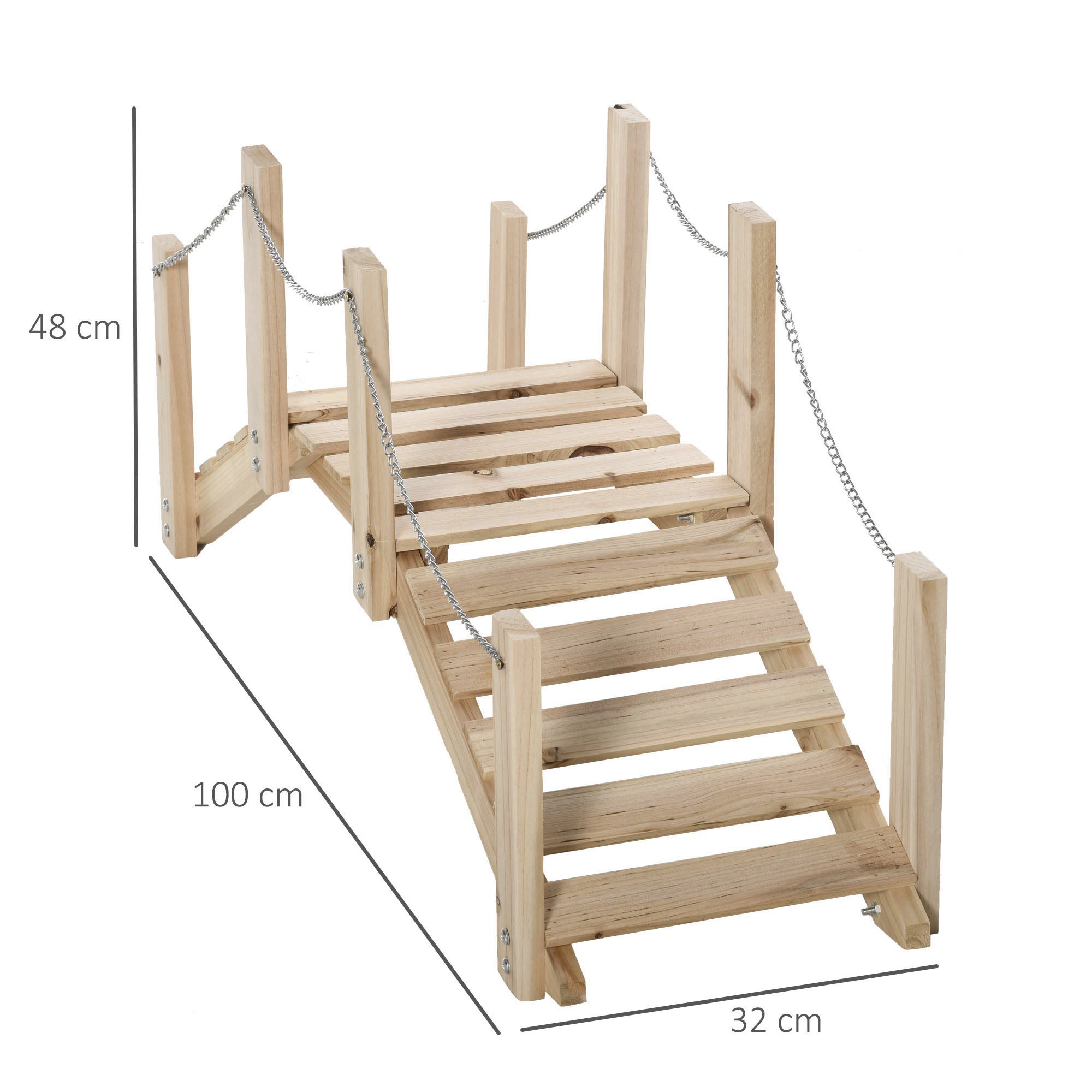 Outsunny Pont de jardin en bois d'épicéa bois naturel 100x32x48 cm 844-327 - 3