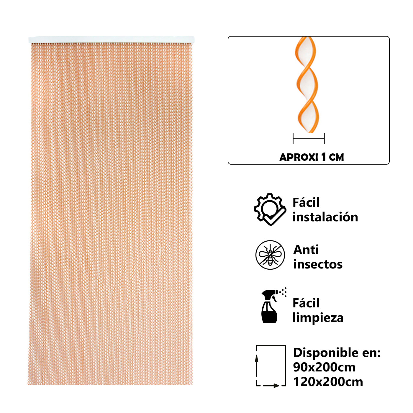 Aitsse- cortina espiral de pvc para puerta exterior o interior(200x120cm, blanco+filo naranja r4)
