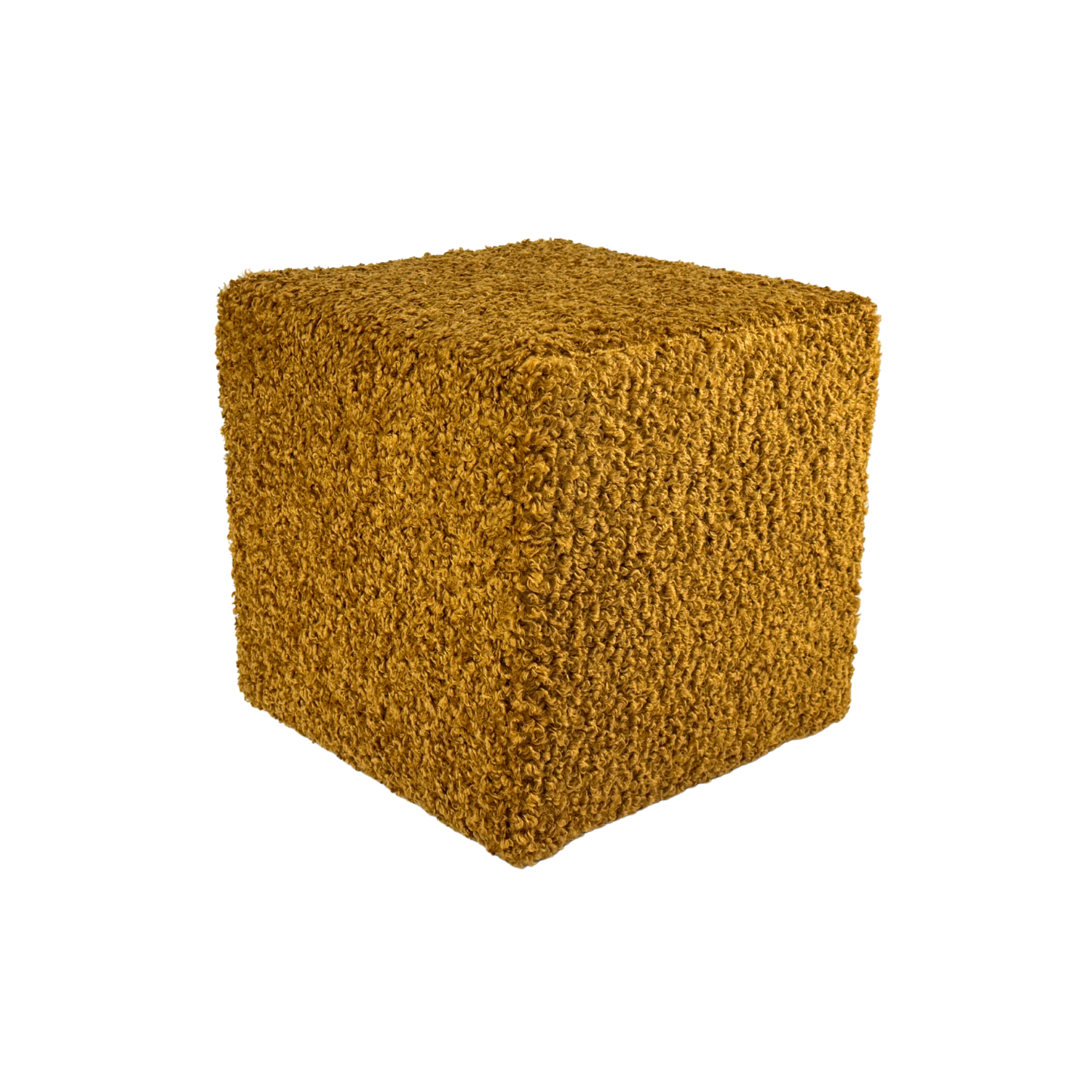 Pufa 40x40 cm kwadratowa ROLF tkanina baranek bouclé stylowy podnóżek dodatek do wnętrz musztardowa