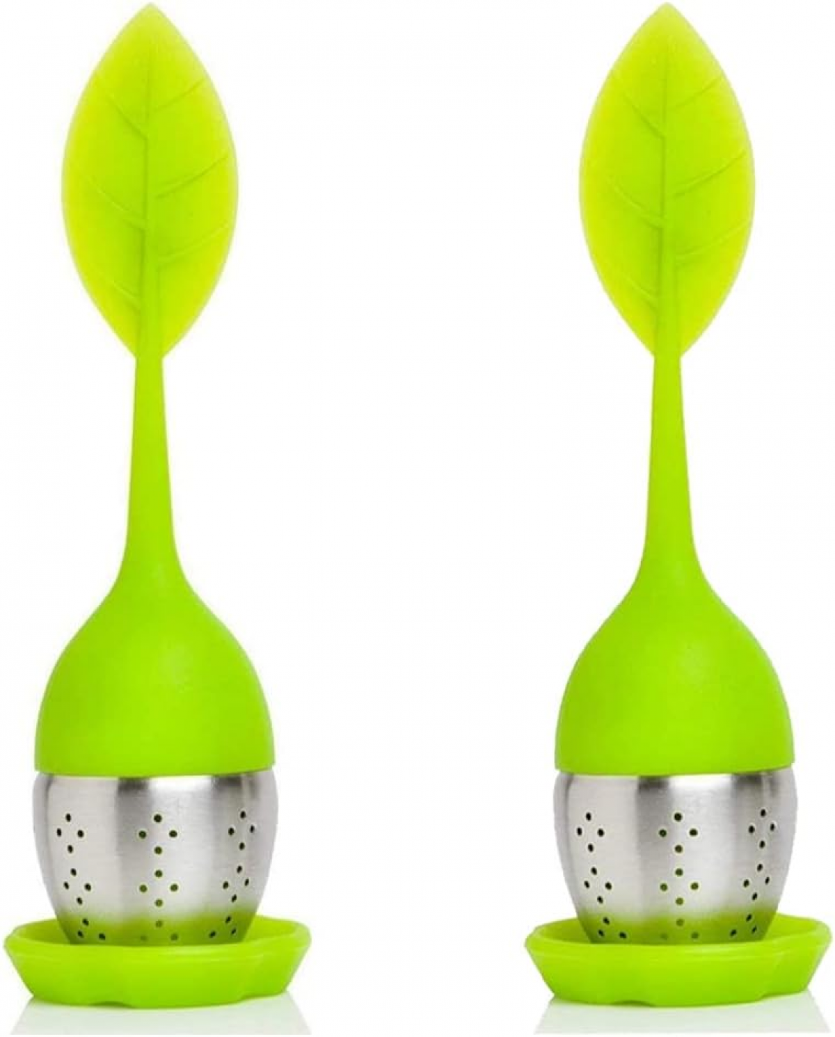 Infuzor de ceai, set de 2 piese: infuzor din silicon, infuzor din frunze de ceai, strecurătoare pentru ceai, cu mânere din silicon (verde) 2buc