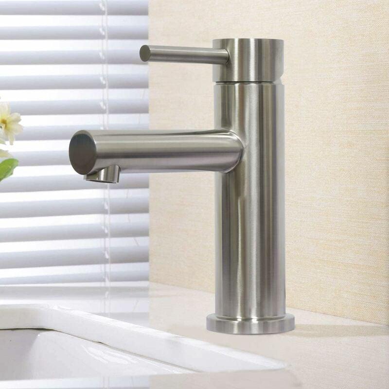 Bateria umywalkowa jednouchwytowa ze stali nierdzewnej do umywalek, ciepła i zimna woda, wykończenie szczotkowane