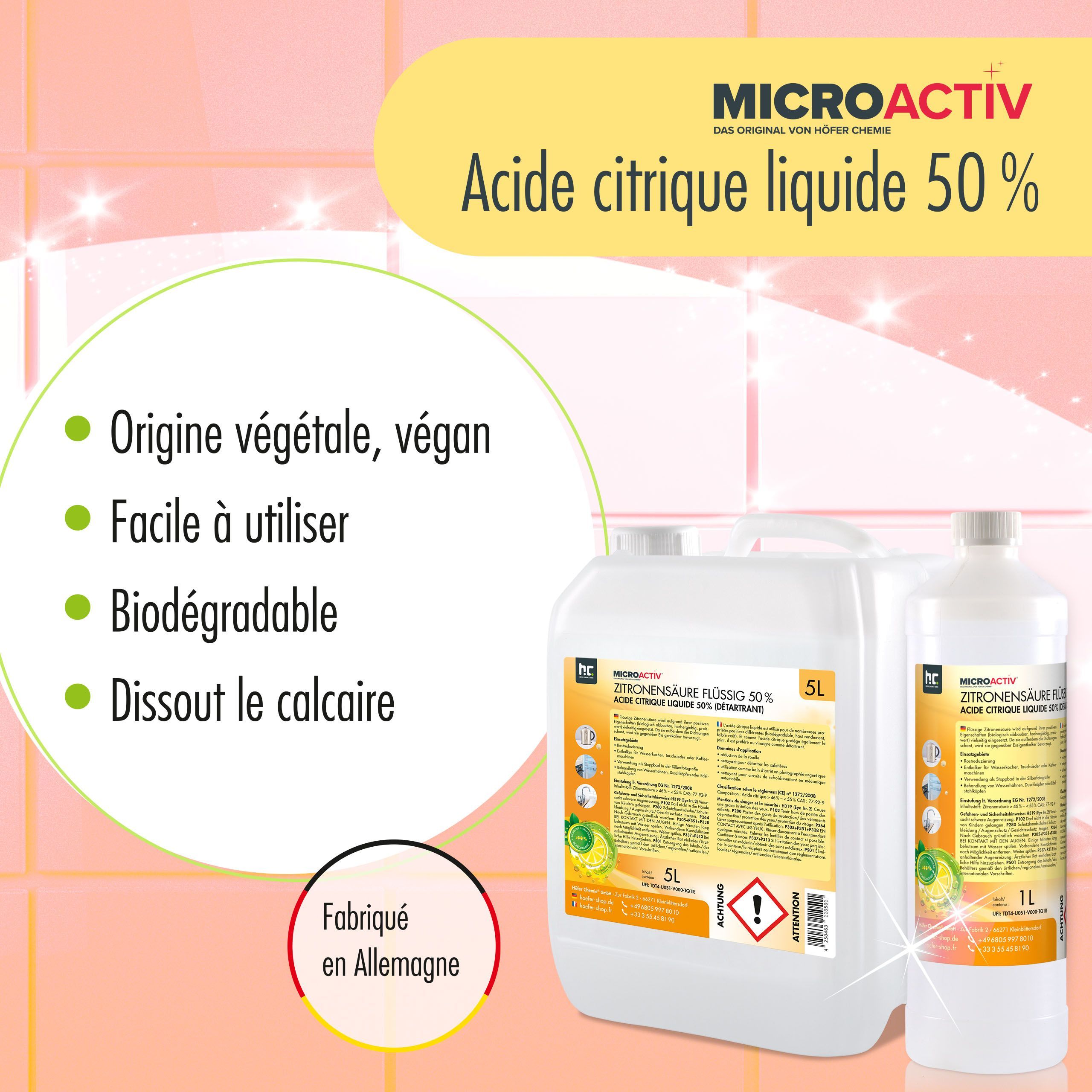 1 x Acide Citrique Liquide 50% Microactiv® détartrant en bidon de 5 L - 3