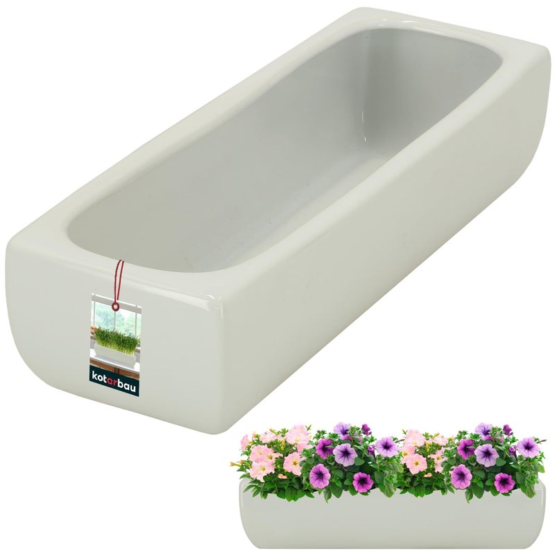 Doniczka donica ceramiczna szkliwiona biała podłużna kwiaty rośliny 31 cm - KOTARBAU