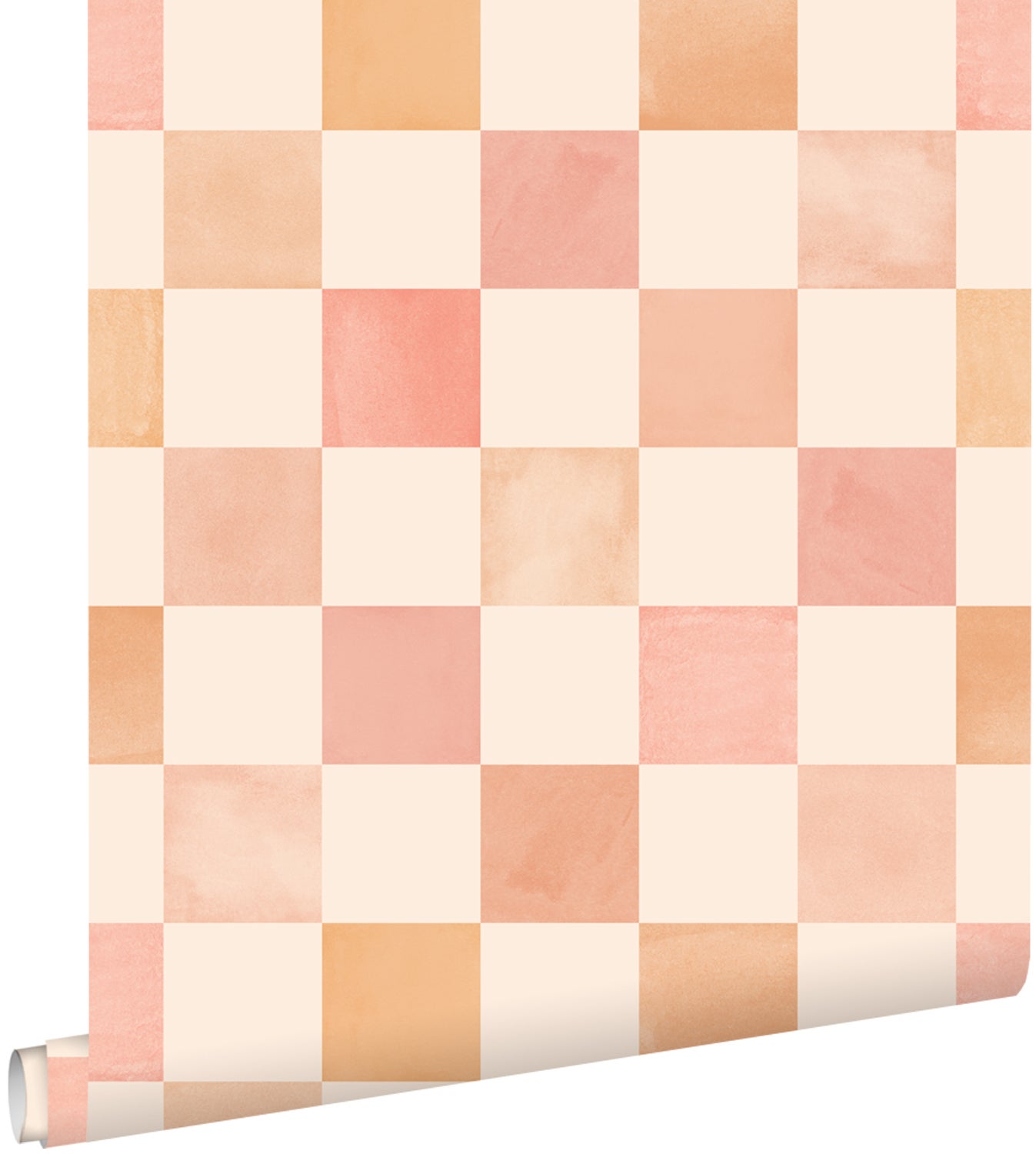 Tapeta motyw kratki beżowym,pomarańczowymIróżowym - 50 x 900 cm - ESTAHOME