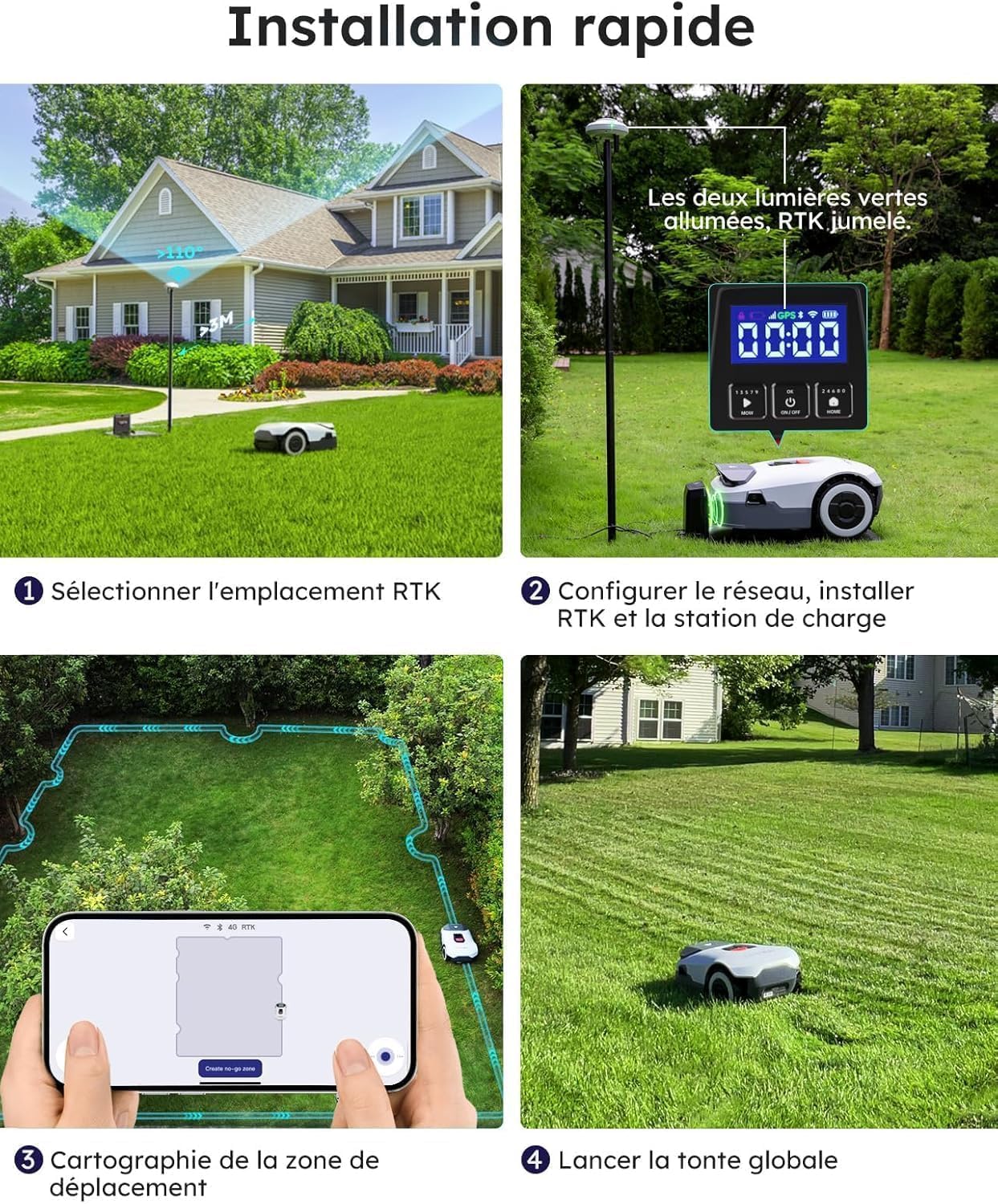 Tondeuse Robot sans Fil Périphérique,pour Pelouses Jusqu’à 1500m², RTK Full Band+Vision IA 4 Yeux,Cartographie Automatique,20 Zones,ANTHBOT Genie 800 - 7