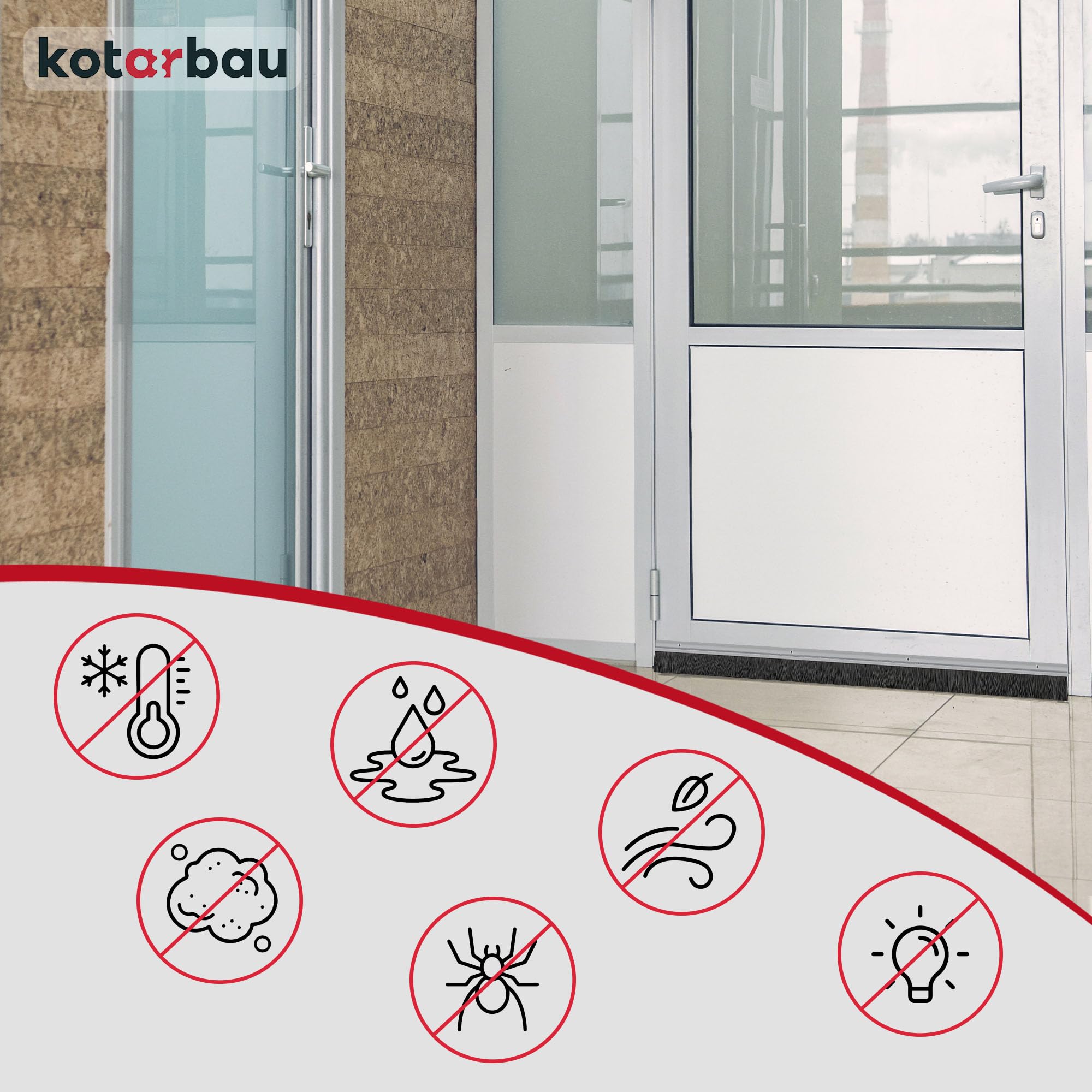 Joint de brosse en aluminium à visser 100 cm x 60 mm bas de porte isolant anti froid balai porte d'entrée et de garage - KOTARBAU - 4