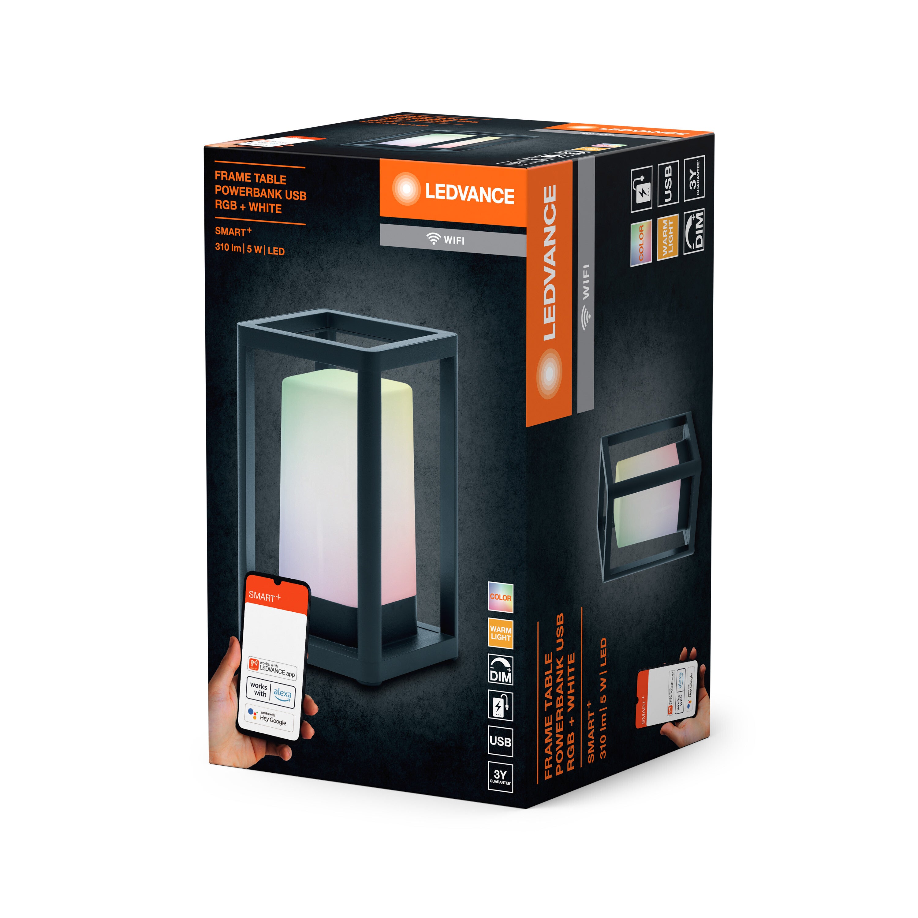 LEDVANCE Apparecchio intelligente da giardino LED: per tavolo, SMART+ TABLE FRAME MULTICOLOR / 5 W, 5 V, Warm White, 3000 K, materiale del corpo: - 2