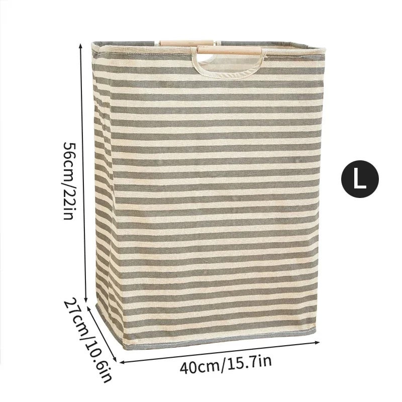 Panier à linge en coton et lin, panier à linge sale, sac de rangement pliable à rayures horizontales, 40 x 27 x 56 cm - 3