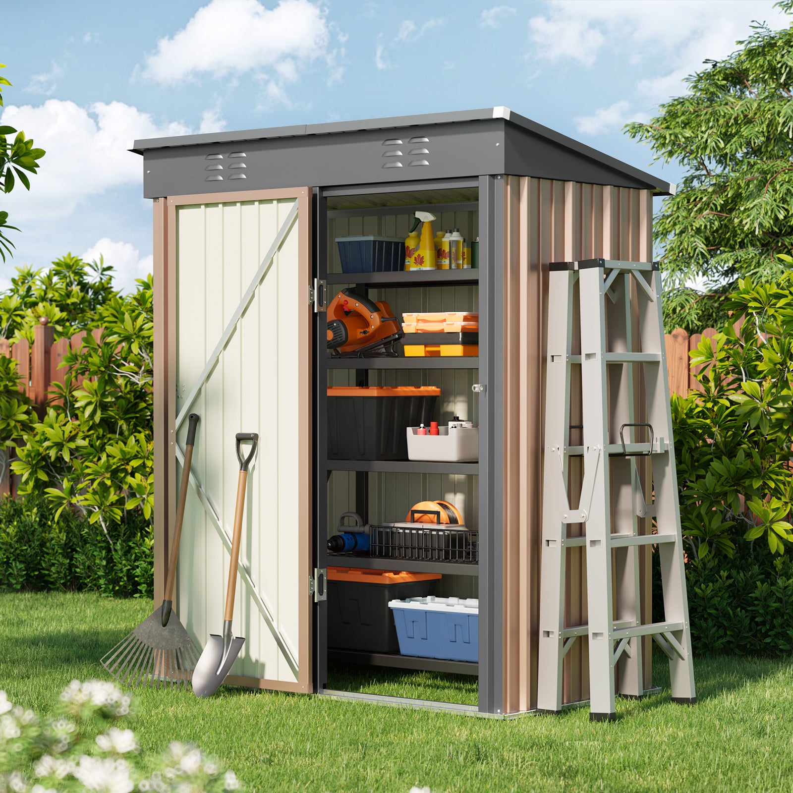 Metalowa schronka ogrodowa Bealife 162 x 95 x 182 cm, brązowa, trwała konstrukcja do ogrodu