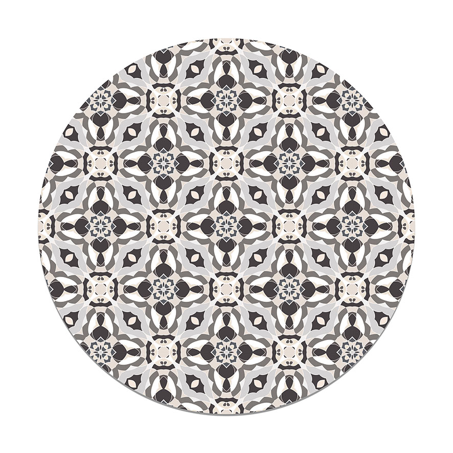 Panorama alfombra vinílica redonda baldosín oriental caleidoscopio gris 150x150 cm - alfombra cocina vinilo - alfombra salón antideslizante