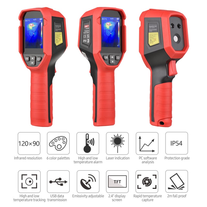 Cámara termográfica infrarroja profesional UTi120S con pantalla LCD de 2,4 pulgadas, rango de temperatura de -20 a 400 °C, resolución térmica de 120 x - 8