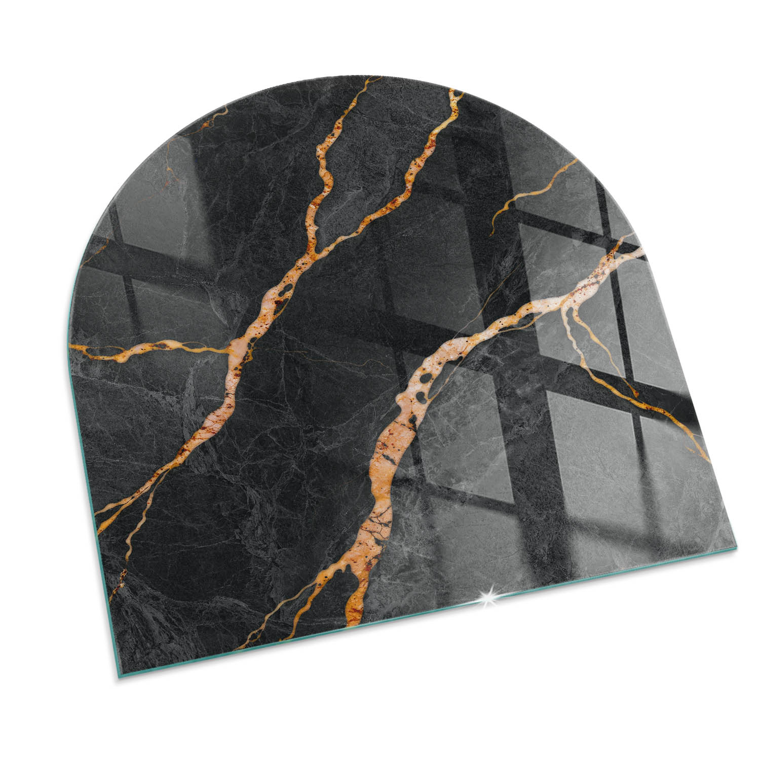 Szyba hartowana pod kominek, szkło zabebzpieczające podłoge, nowoczesny design | 100x100 | Półkole | Elegancki marmur z żyłkami