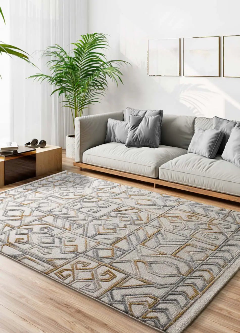 Dywan wewnętrzny prostokątny, kremowy / wielokolorowy, 200 x 290 cm, AMARA etniczny z reliefem - ATTICGO