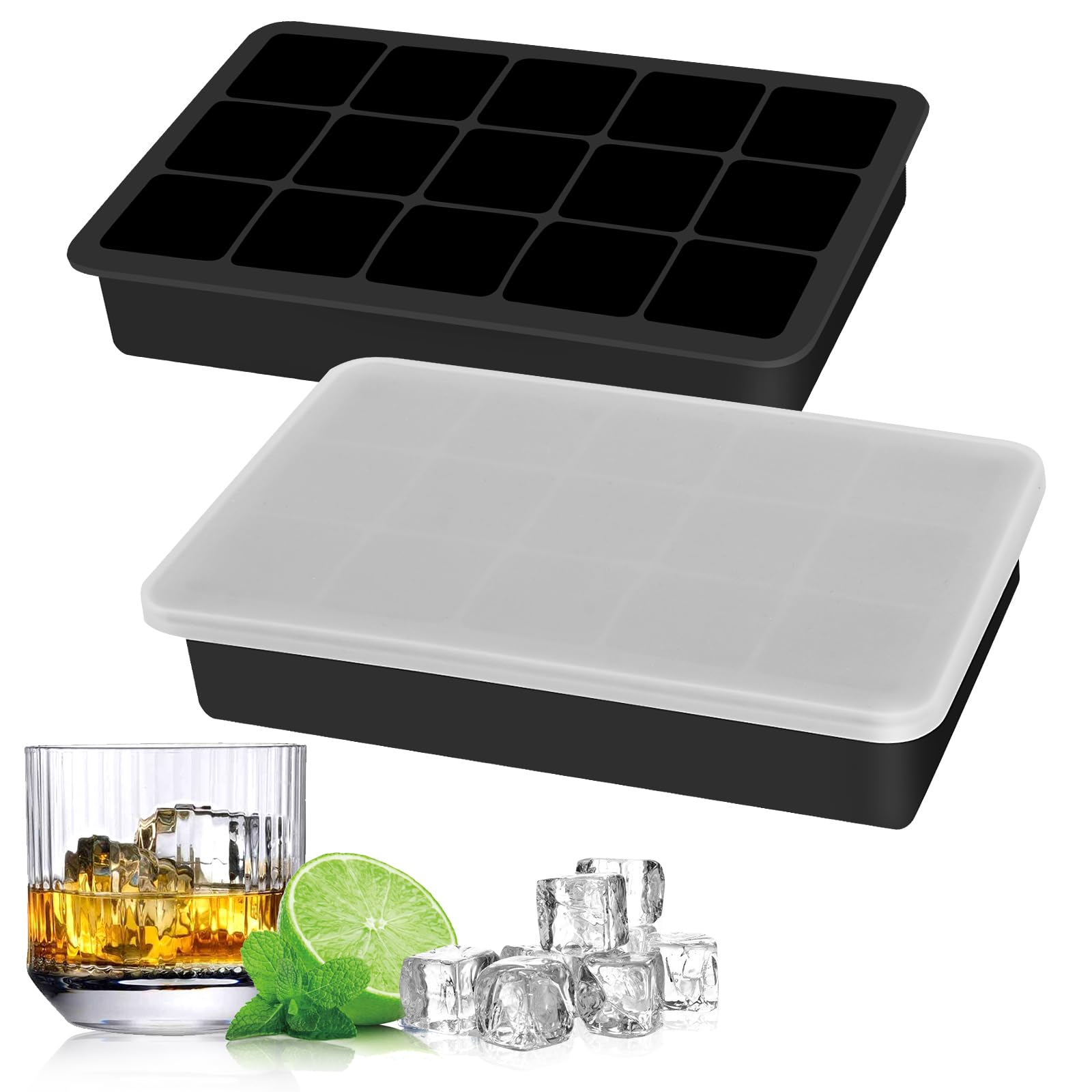 Stampo Cubetti Ghiaccio In Silicone - Set 4 Vassoi Con Coperchio, BPA Free, Verde E Blu - Foto 10