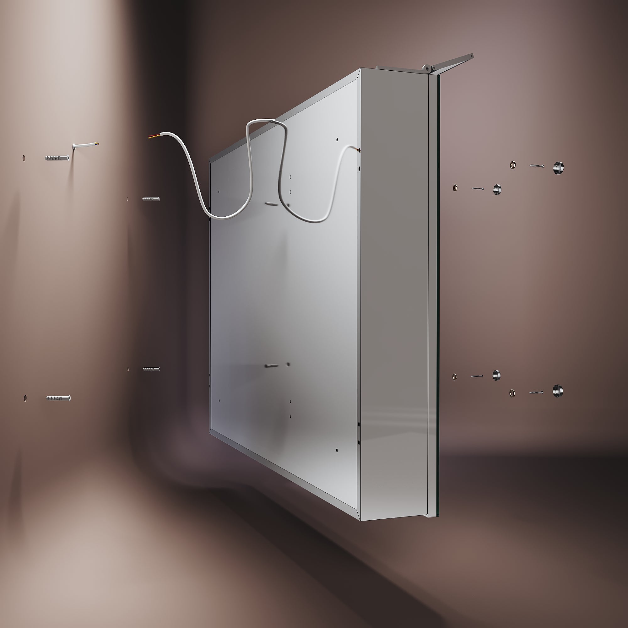 SIRHONA Armoire Miroir Inox 3 Portes 80x60x12cm,&nbsp;Éclairage Supérieur LED Amovible, Design sans Câbles Internes, Grande Capacité - Argent - 6