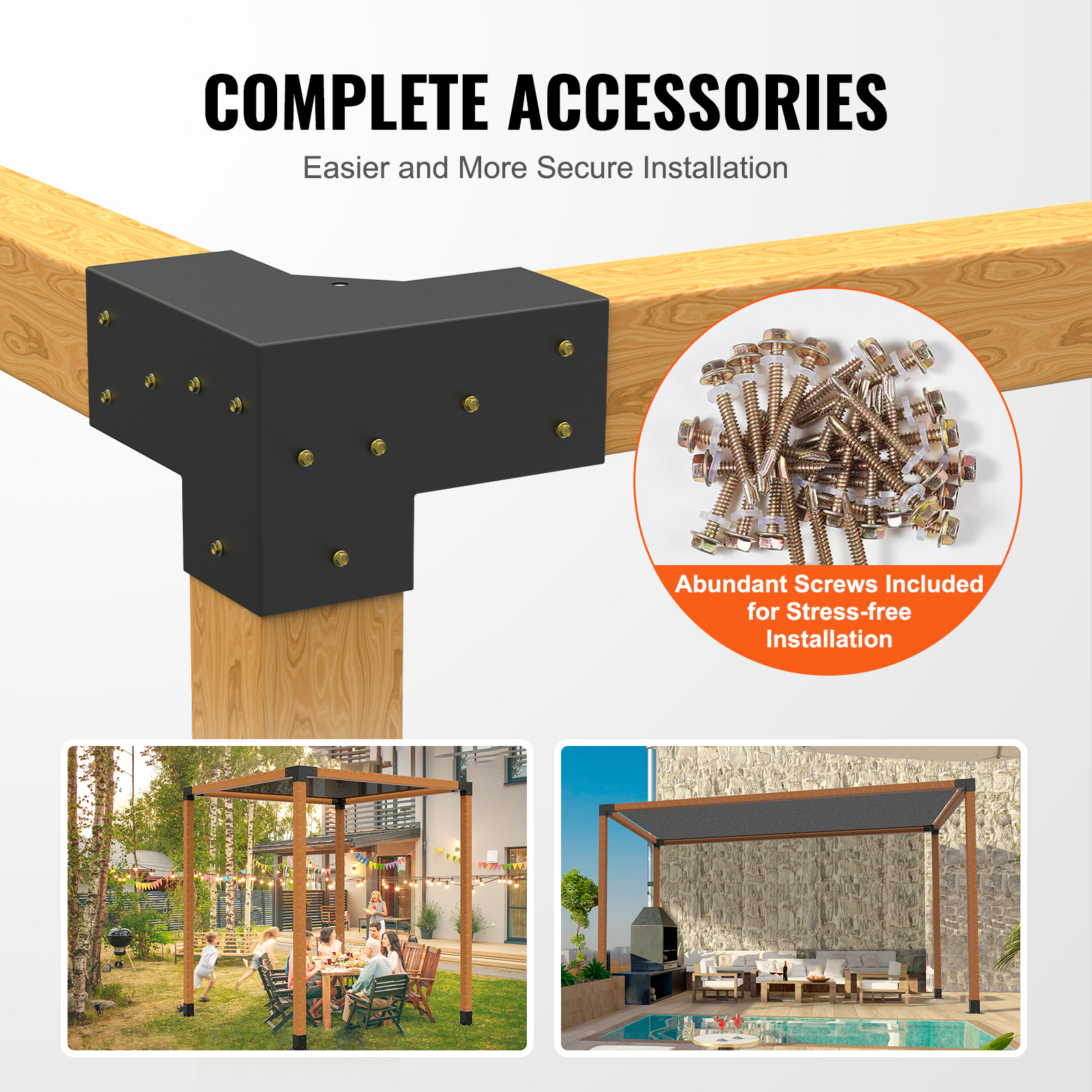 Kit Supports de Pergola VEVOR 4x4 po 10x10 cm Support de Poteau Bois de Menuiserie 4 Supports deAngle a 3 Voies Base de Poutres Quincaillerie Bricolag - 5