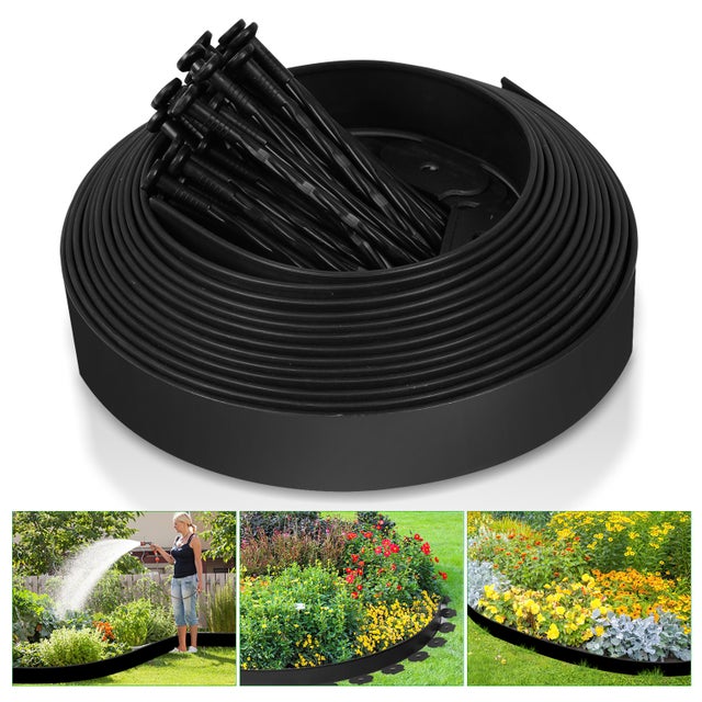 Bordure de Jardin 10m avec 30 Piquets d'ancrage Bordure de Pelouse en Plastique, Flexible Bordure de Gazon