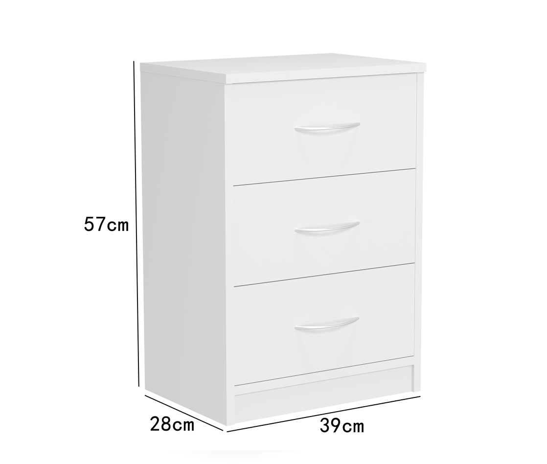 Mesita de noche habitación 3 cajones Blanco melamína 57x39x28 cm Dormidán - 4