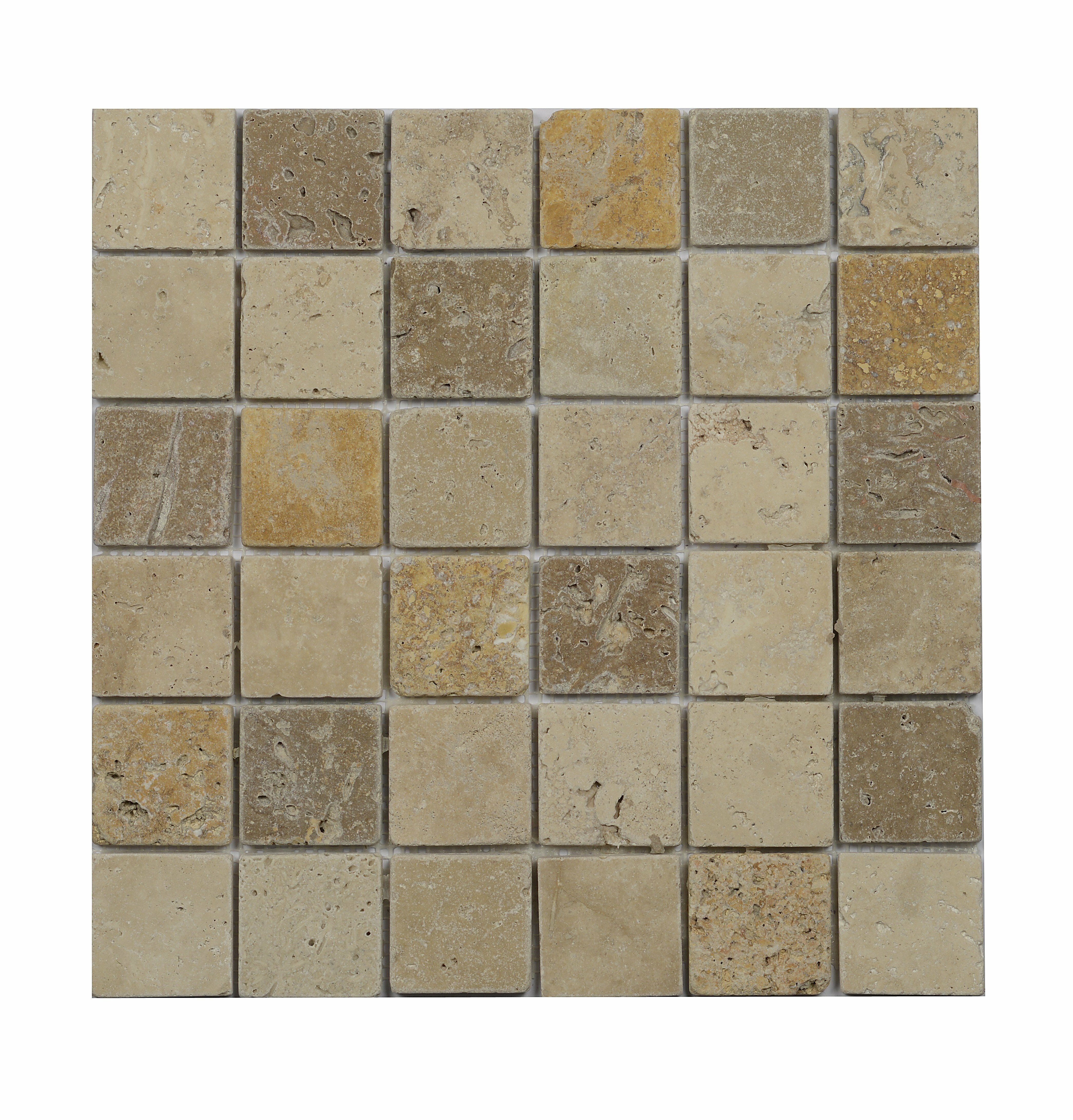 Mosaïque Travertin Premier choix - 3 Couleurs - Vieilli - 2,3x2,3x1cm - 3