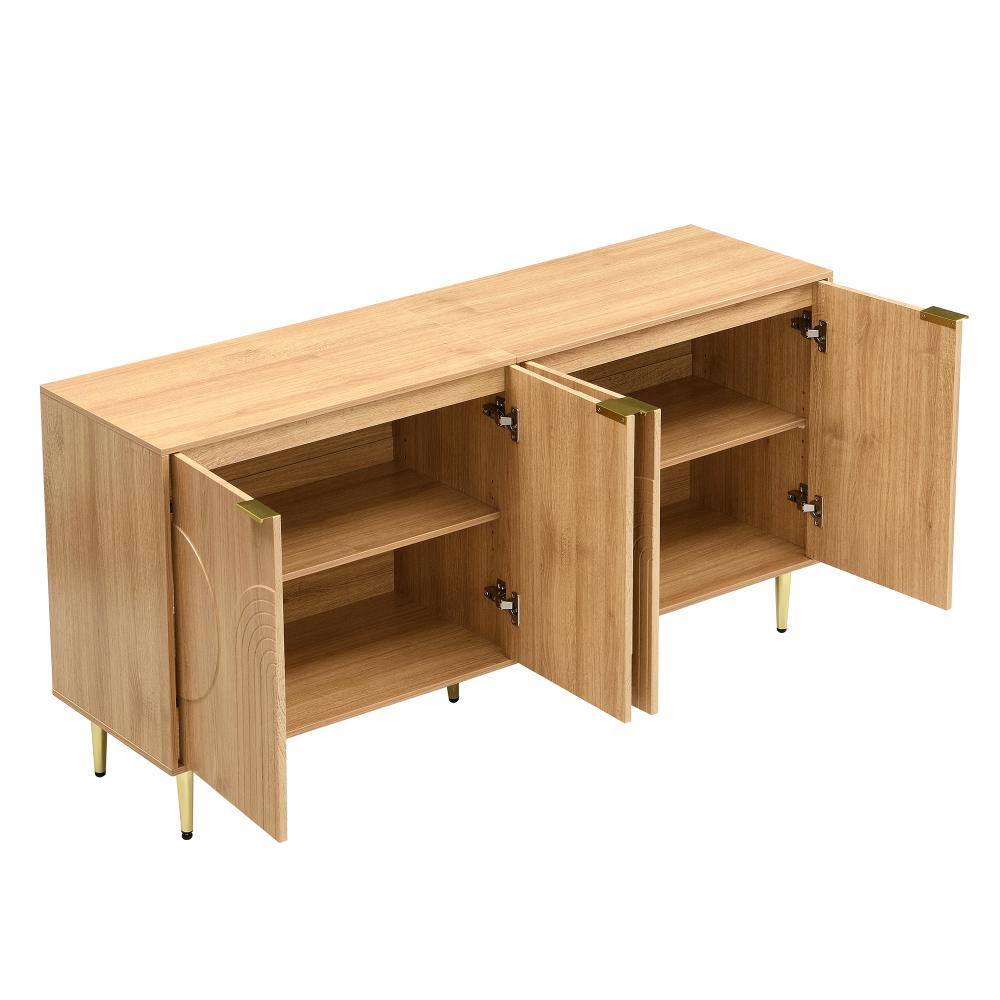 Nowoczesny kredens z naturalnego drewna z 4 drzwiami i przestrzenią do przechowywania, 140 x 40 x 72 cm, elegancki i funkcjonalny - 7