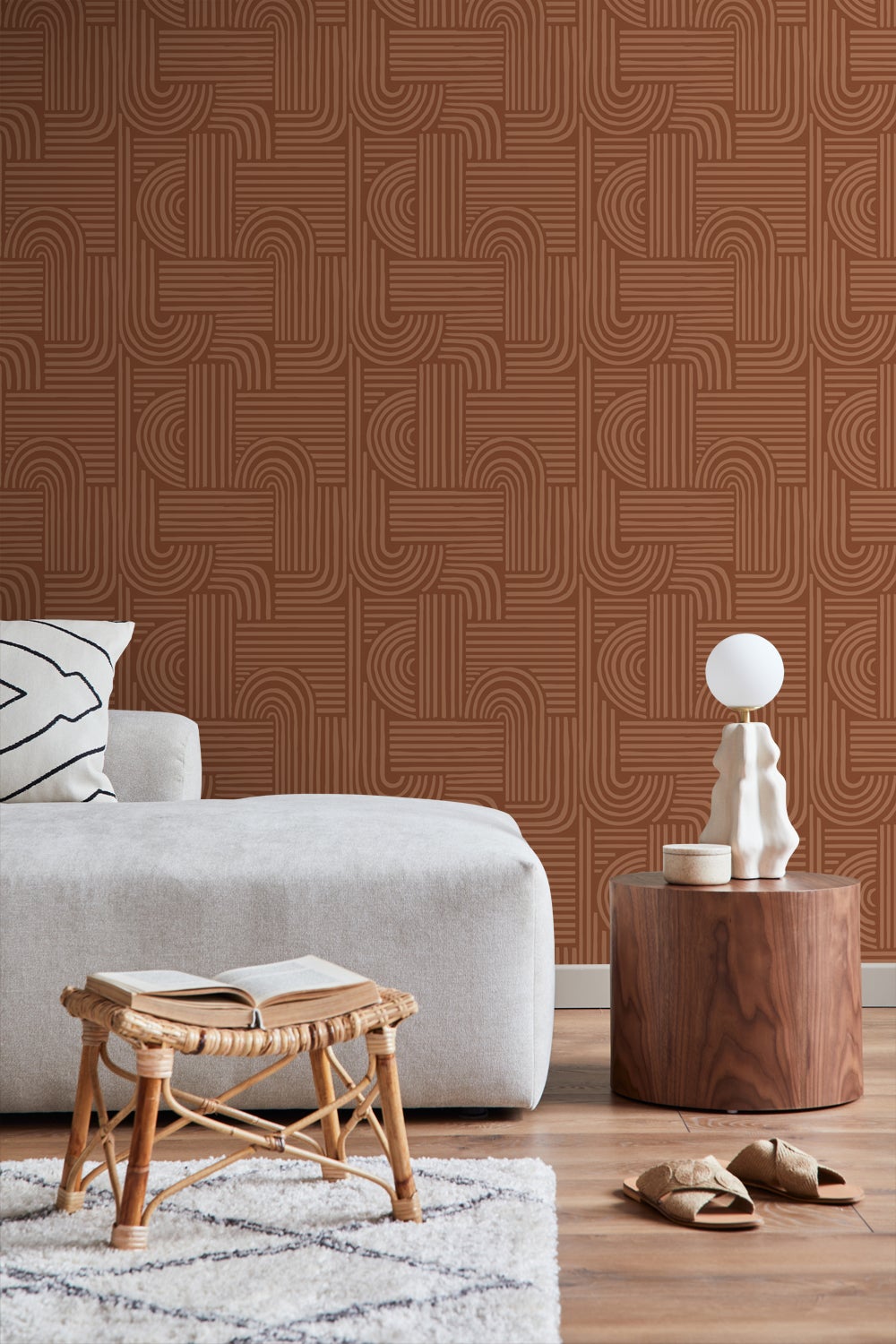 Papier peint graphique 3D terracotta - 53 cm x 10.05 m - ESTAhome - 8