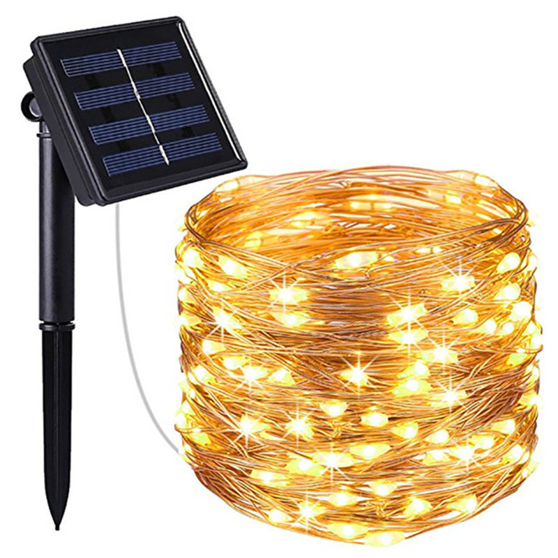 Zewnętrzna lampka solarna, 12m 100 LED Solarna 8 Trybów Girlanda Guinguette Solarna Zewnętrzna Wodoodporna Dekoracja Ciepła Biel