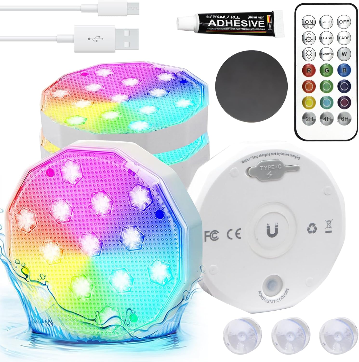 Zestaw 4 ładowalnych, zanurzalnych lamp LED, magnetyczne oświetlenie basenowe LED z pilotem, oświetlenie nastrojowe RGB do basenu