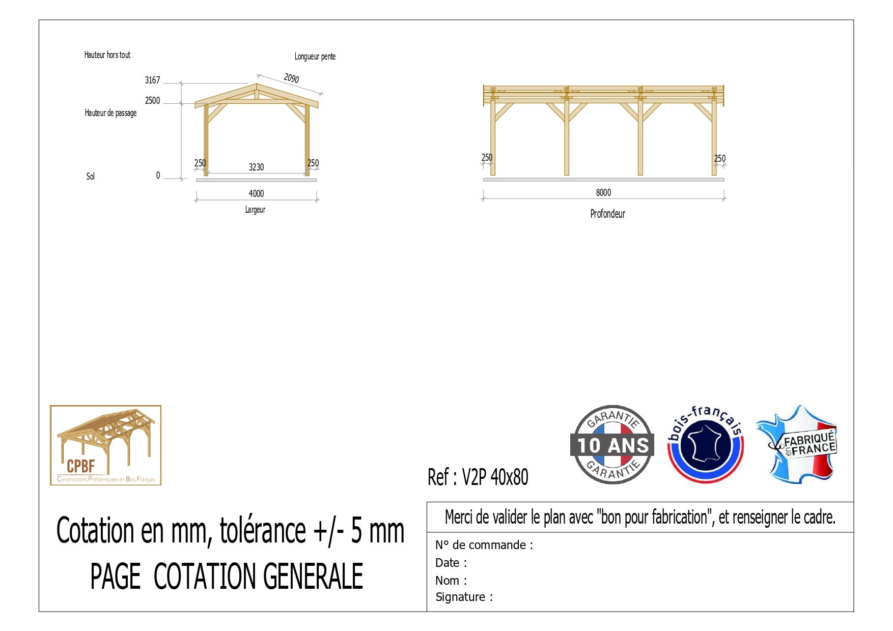 Carport Bois Douglas Français 32 m² – 2 pentes – 8 poteaux – Abri voiture extérieur – Garantie 10 ans - 2
