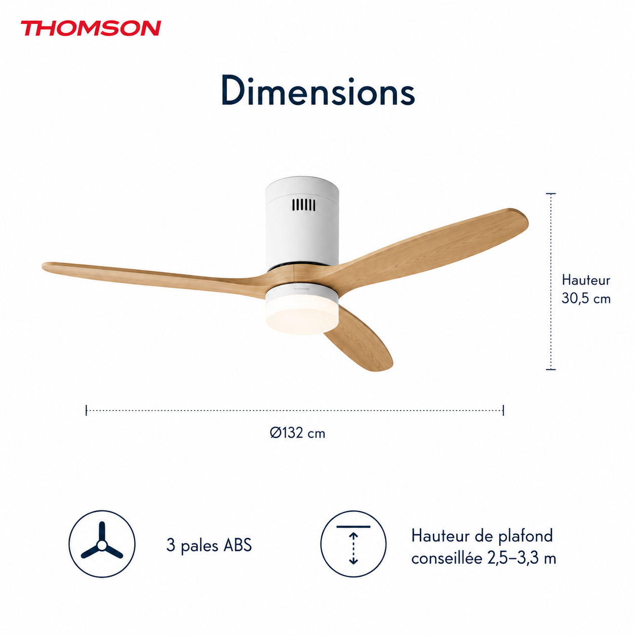 Ventilateur de plafond avec lumière THOMSON NOUR avec pales en ABS, diamètre de 132 cm et télécommande incluse - 3