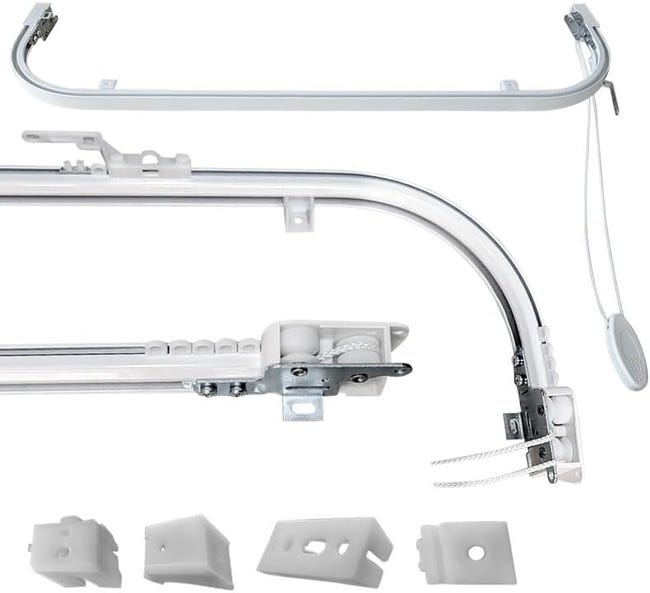 Rail Rideau Courbable Rail de rideau mural en aluminium blanc, courbes saillantes de 22 cm ...