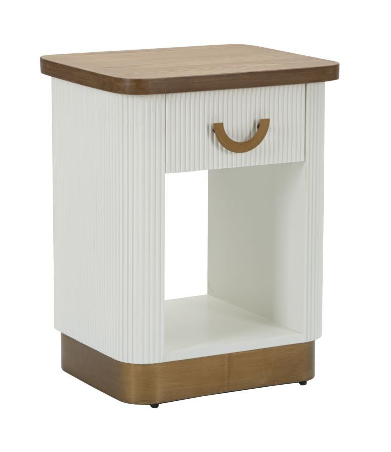Elegancki design w kolorze białego i brązowego drewna ze złotymi wstawkami - Wymiary 48x40x62 cm - Materiały MDF, drewno jesionowe i żelazo