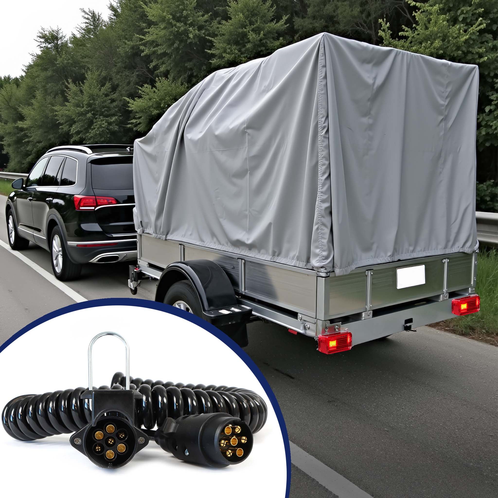 Câble de rallonge électrique spiralé – 3 m – 2 fiches – 7 broches – Feux de camping car et remorque – Feu arrière, clignotants, Wiltec - 2