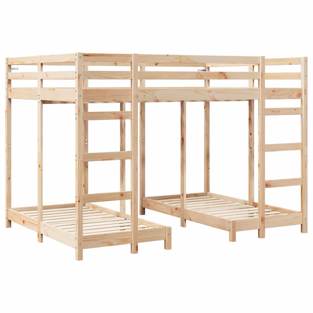 Cadre de lit superposé triple, marron, en pin massif, 140 × 200 cm - 3