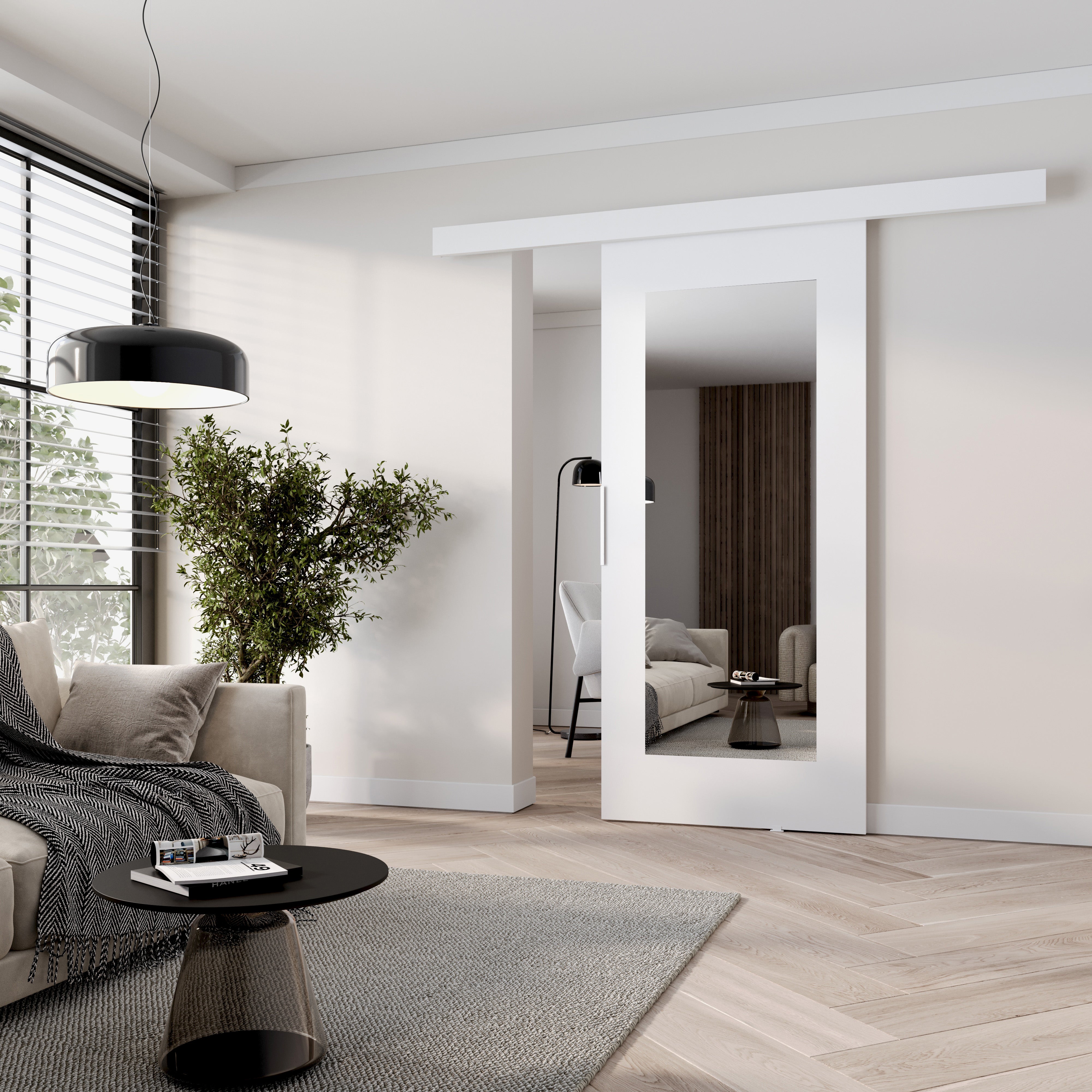 MINIO go for it, porte coulissante CLEAN I 76 cm portes de chambre | avec miroir | Blanc - 2