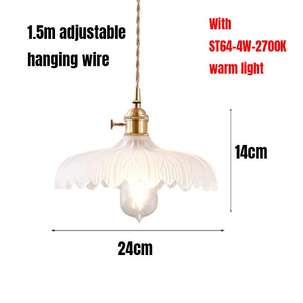 Żyrandol przemysłowy LED ST64 4W 2700K - szklany klosz w kształcie kwiatu 24 x 14 cm - regulowana lampa wisząca 1,5 m(E27) - 2