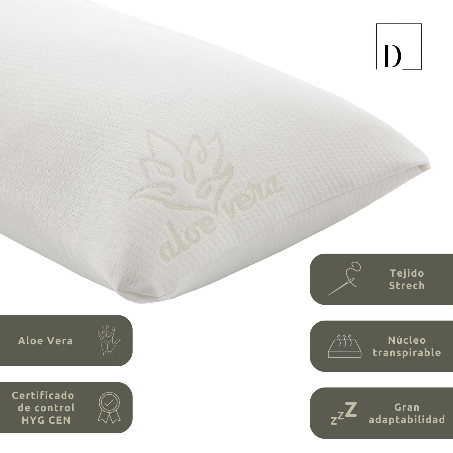 Almohada Viscoelástica Copos Funda Aloe Vera 105cm Donegal Collections - 5