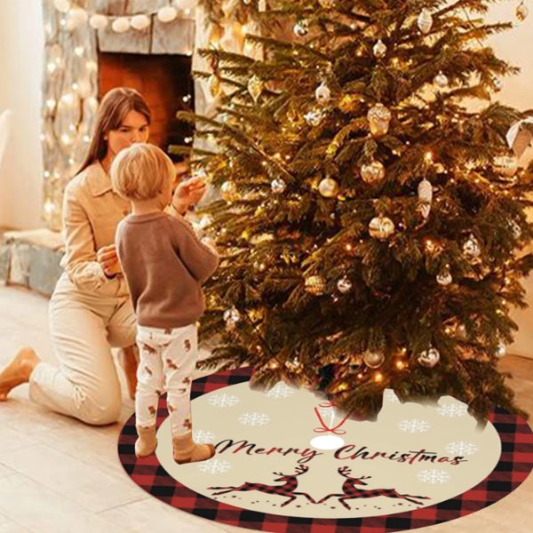 Gonna per albero di Natale da 92 cm con fodera per cuscino stampata Buon Natale, decorazioni natalizie per la casa, tappetino rosso natalizio - 4