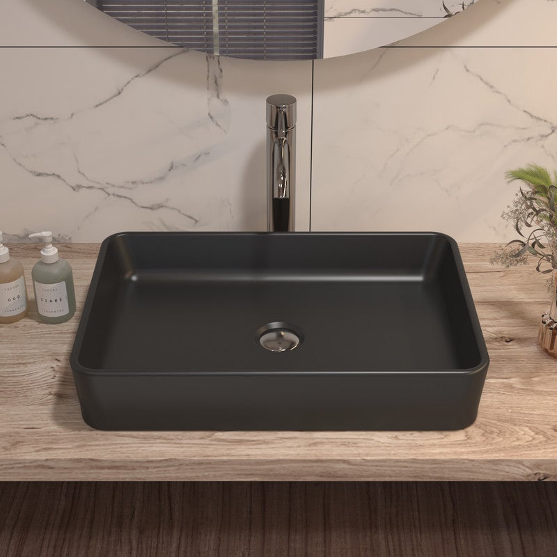 DeerValley Vasque Lavabo Rectangulaire Noir Céramique 37x18.57cm - Pour Petit Espace, Main Droite | Modèle DV-1V0091R