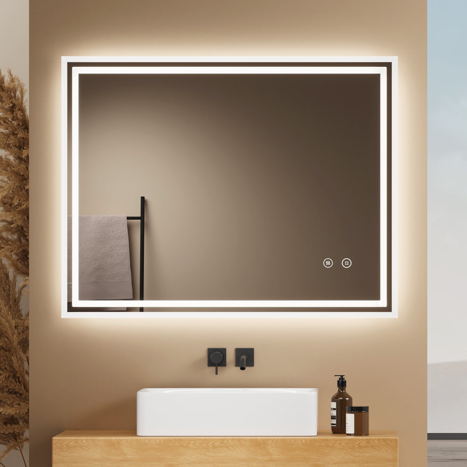 EMKE Lustro z wbudowanym oświetleniem 90x70 cm, z 6500K, możliwość ściemniania, przeciwmgielne, funkcja pamięci