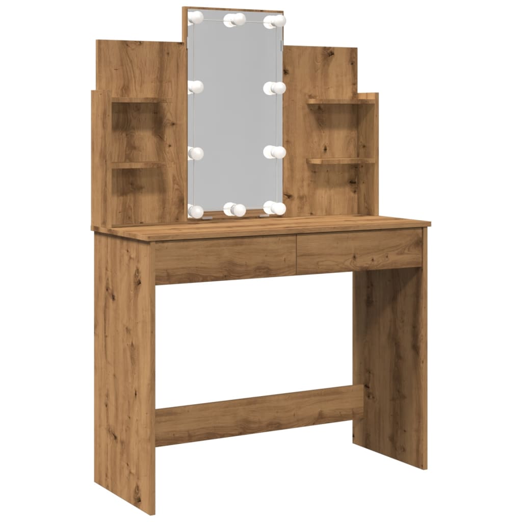 Coiffeuse Avec Miroir Et LED - Chêne Marron - 96x40x142 Cm - Neuve