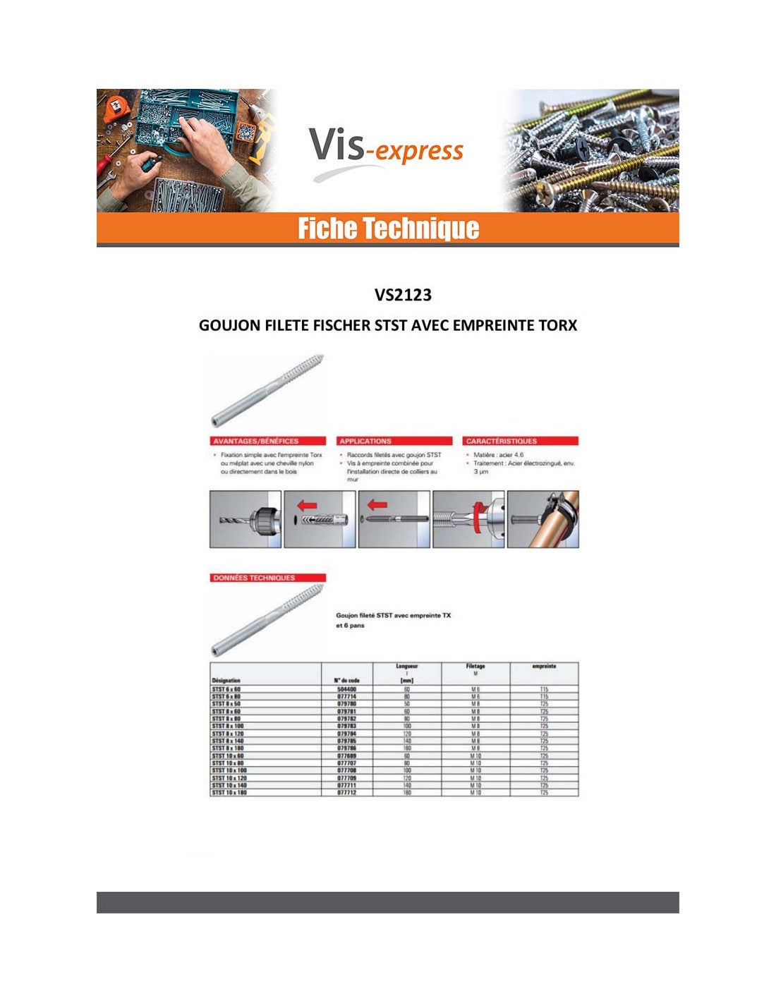 Goujon fileté STST - Filetage : 8 x 50 - 5
