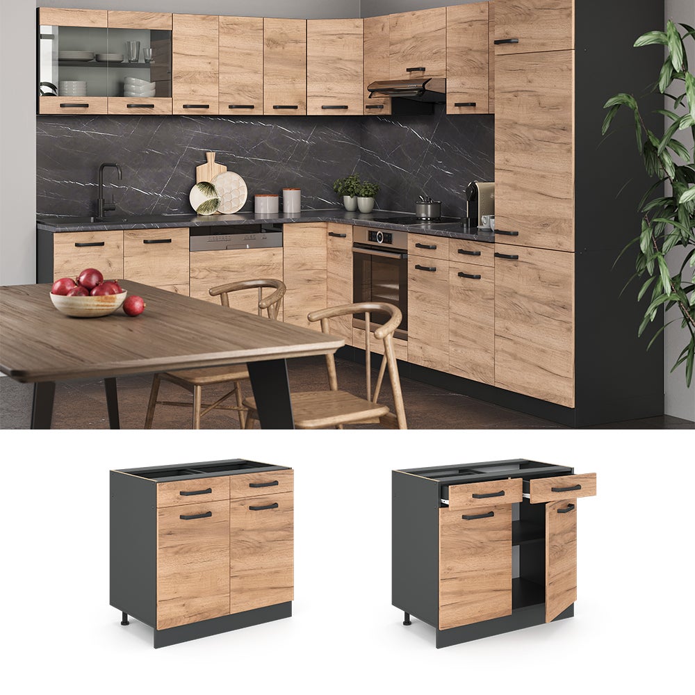 Vicco Mobiletto Base Cucina R-Line - Nero Lucido/Quercia Dorata, 80 Cm Senza Piano, Modulare E Moderno - Foto 6