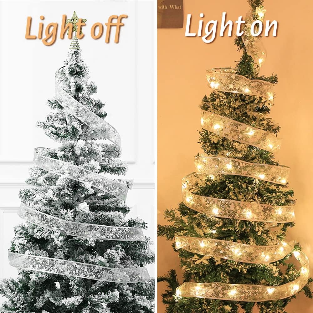 Luci a nastro per albero di Natale in argento, luci a nastro per albero di Natale da 5 m, striscia LED per decorare alberi di Natale, luci a nastro pe - 5
