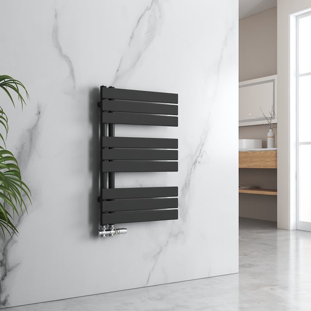 EMKE Grzejnik Łazienkowy 397W, 76,2x50 cm, 4 bar, do 4 m² – Czarny