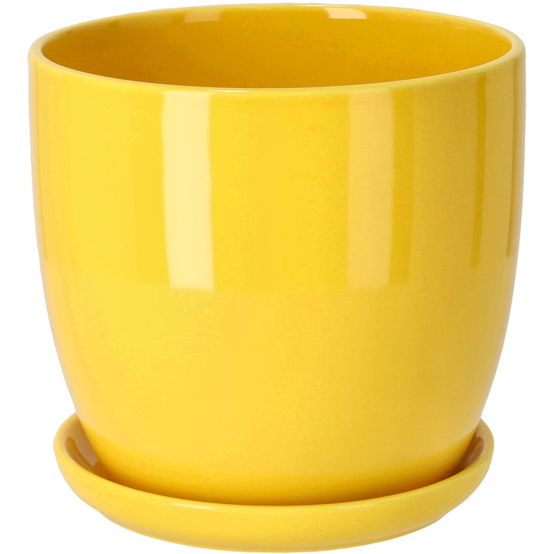 Donica doniczka z podstawką ø12 cm żółty osłonka ogrodowa ceramiczna kwiaty - KOTARBAU