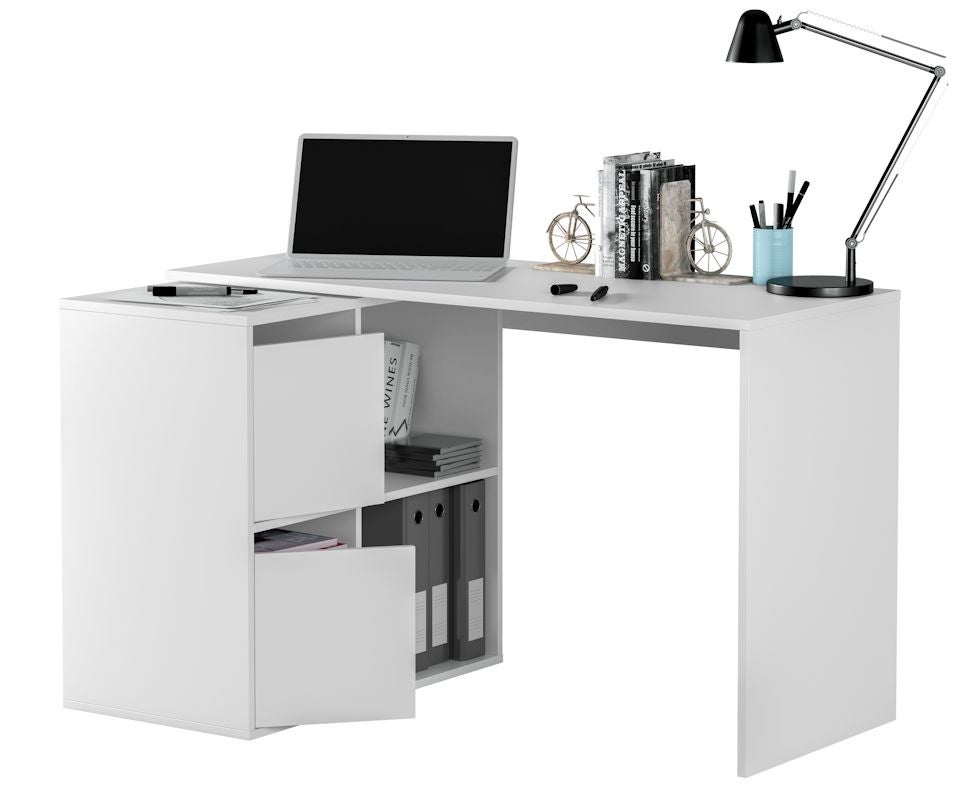 Bureau d'angle modulable SMART avec rangement L120cm - Blanc - 2