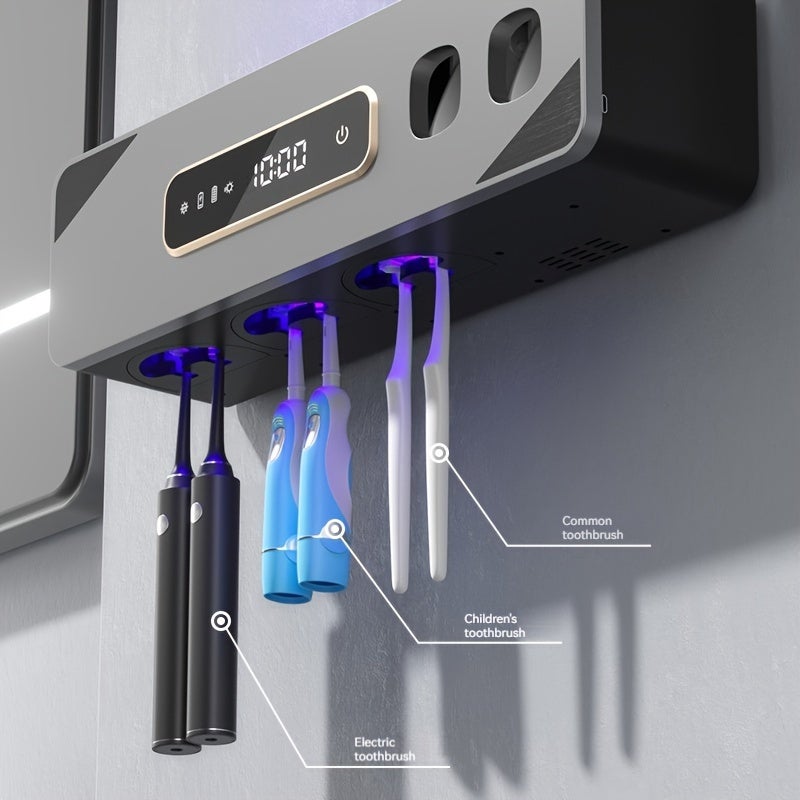 Porte-brosse à dents intelligent avec affichage numérique et chargement USB, distributeur automatique de dentifrice mural - 3
