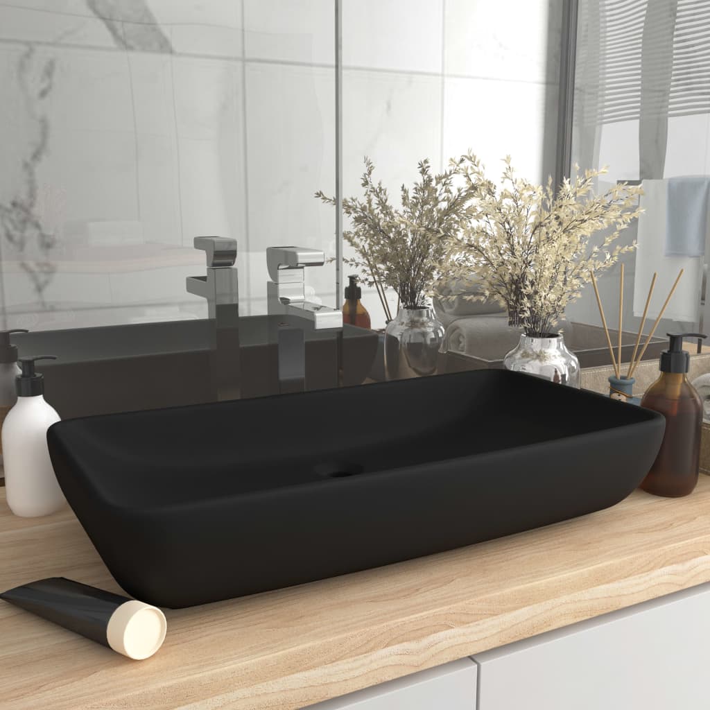 Lavandino Rettangolare In Ceramica Nero Opaco 71x38 Cm – Design Moderno E Lusso Per Bagno E Camerino
