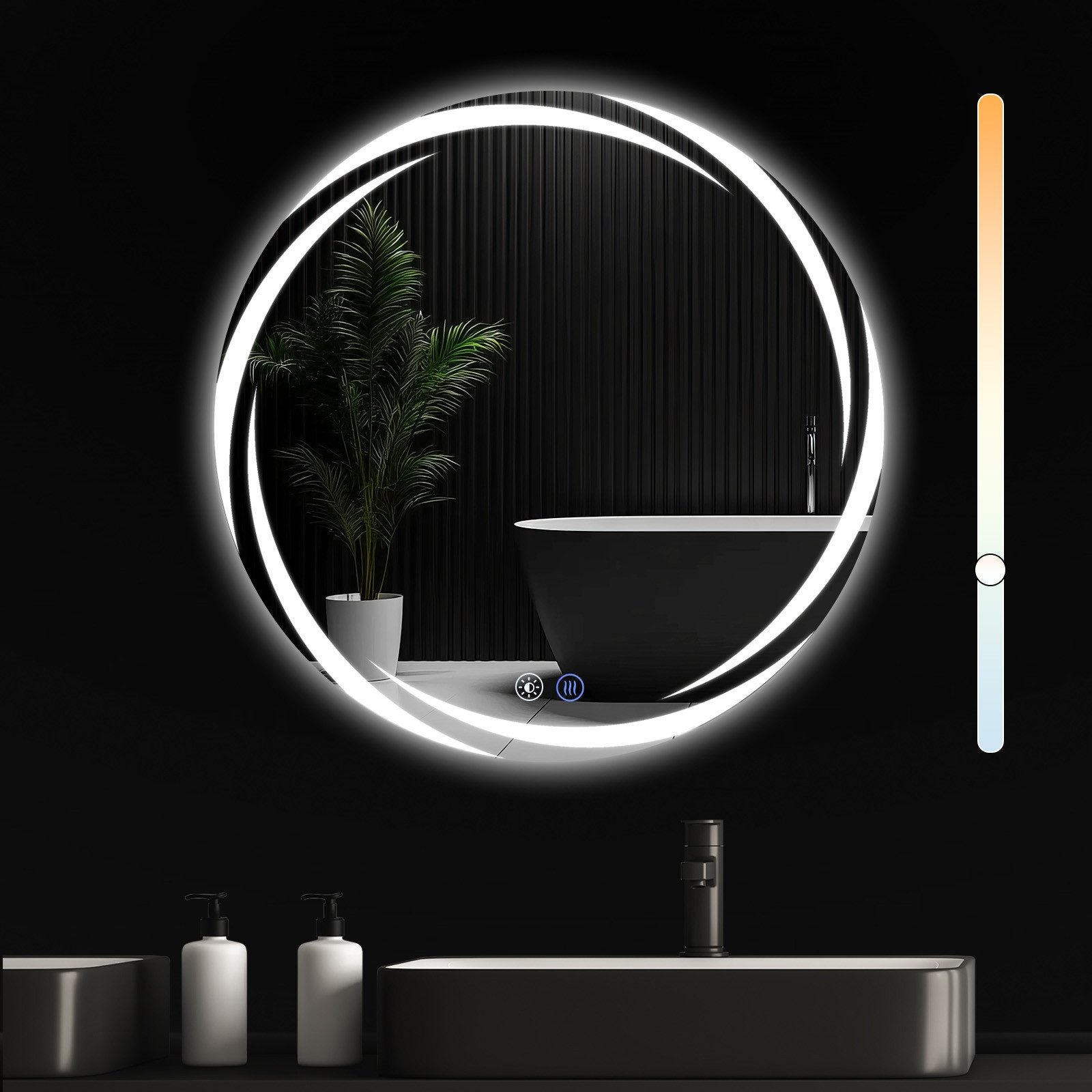NETTLIFE Lustro łazienkowe z oświetleniem, okrągłe lustro łazienkowe LED, 70 cm IP44 okrągłe lustro łazienkowe z funkcją dotykową