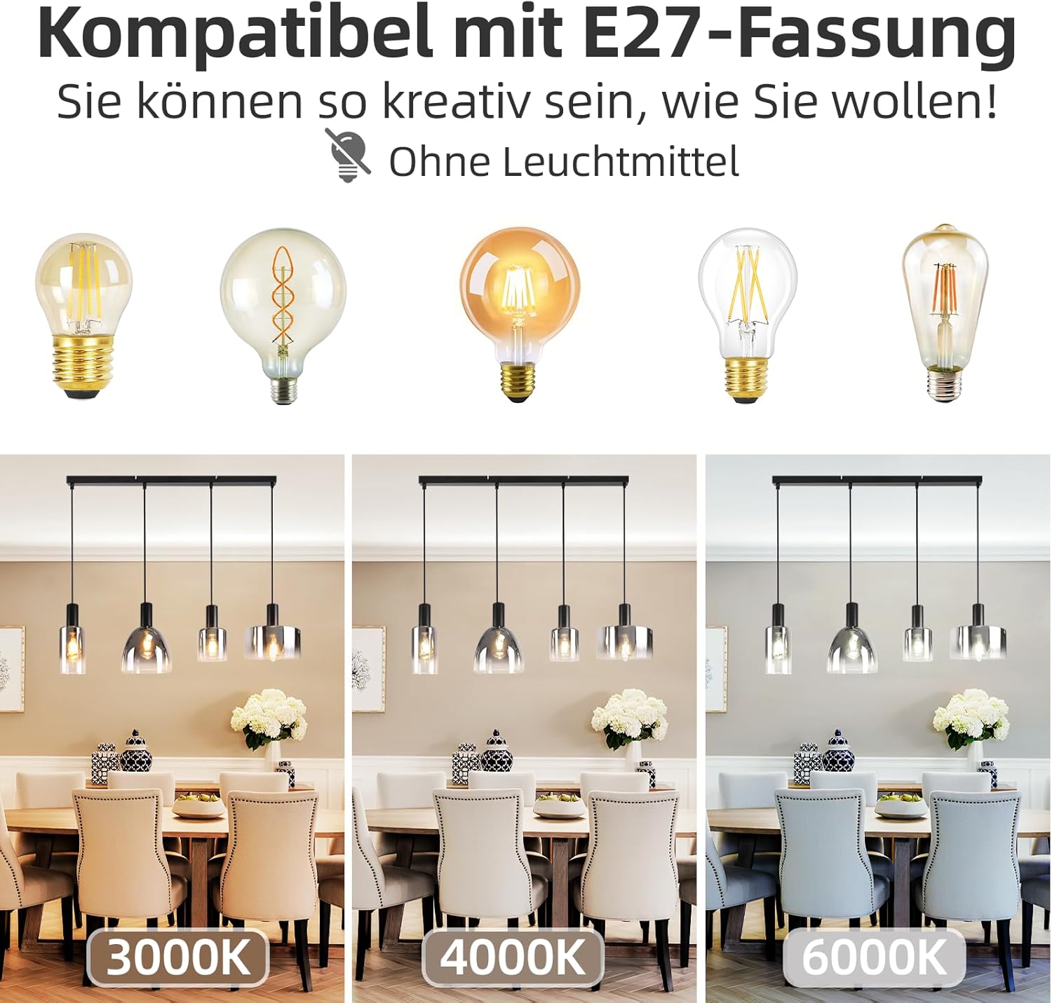 ZMH Suspension Lustre salle à manger 3/4 flammes E27 gris fumée 180CM Suspension Lustre cage d'escalier - 4